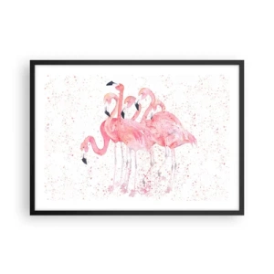 Póster en marco negro - Flamencos rosados en un estilo artístico de acuarela. - 70x50cm - Asamblea rosa - Decoración de pared moderna para salón y dormitorio ARTTOR