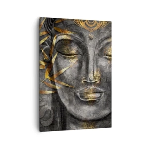 Cuadro sobre lienzo - Impresión de Imagen - Imagen de Buda zen con bambúes dorados - 50x70cm - Siente la paz - Decoración de pared moderna para salón y dormitorio ARTTOR