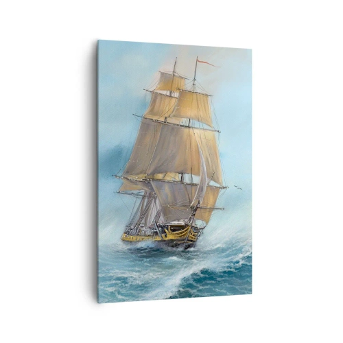 Cuadro sobre lienzo - Impresión de Imagen - Un velero en un mar tempestuoso - 80x120cm - Surcando las olas - Decoración de pared moderna para salón y dormitorio ARTTOR