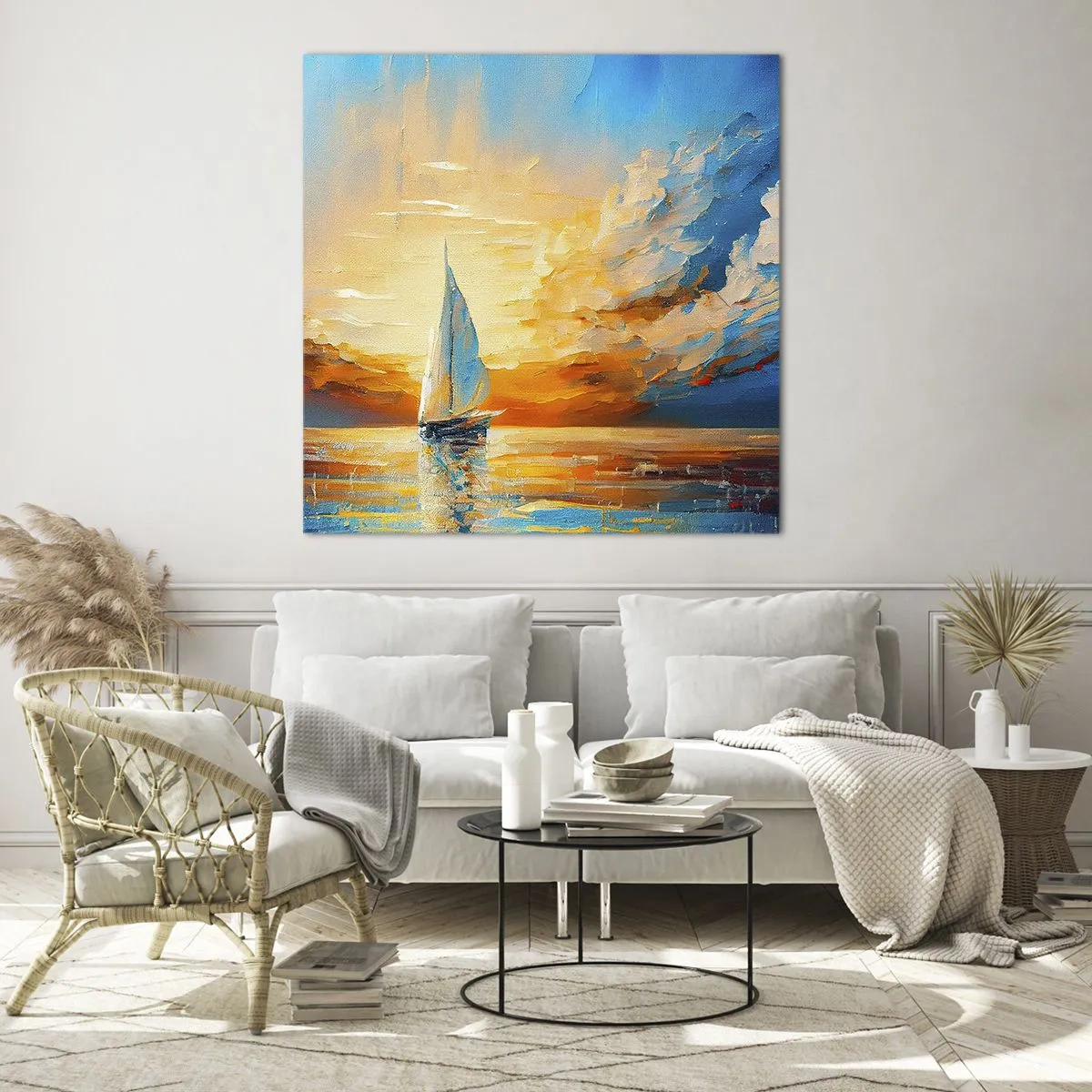 Cuadro sobre vidrio - Impresiones sobre Vidrio - Navegando en oro - 70x70 cm