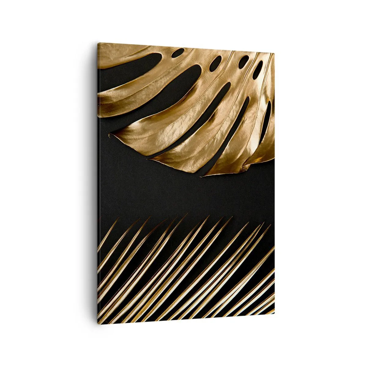 Cuadro sobre lienzo - Impresión de Imagen - Hojas doradas sobre fondo negro - 50x70cm - Diferente, e igualmente valioso - Decoración de pared moderna para salón y dormitorio ARTTOR
