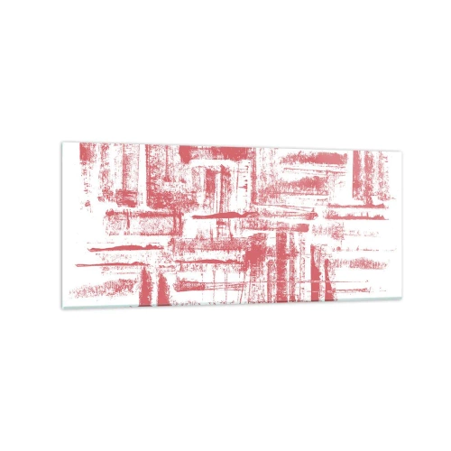 Cuadro sobre vidrio - Impresiones sobre Vidrio - Texturas abstractas de color rosa sobre fondo blanco - 120x50cm - Ciudad roja - Decoración de pared moderna para salón y dormitorio ARTTOR
