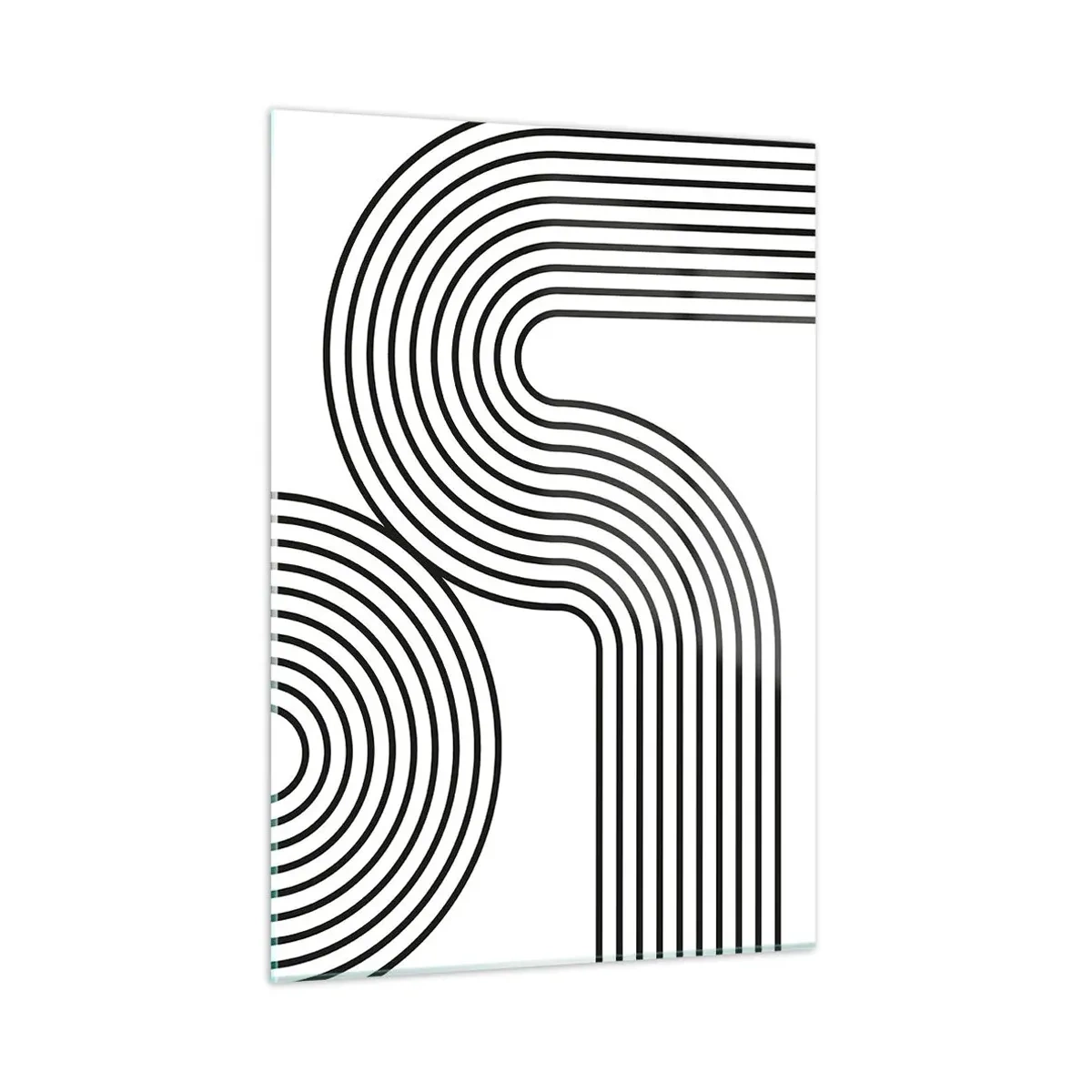 Cuadro sobre vidrio - Impresiones sobre Vidrio - Gráficos en blanco y negro con líneas paralelas curvas. - 50x70cm - En una curva - Decoración de pared moderna para salón y dormitorio ARTTOR