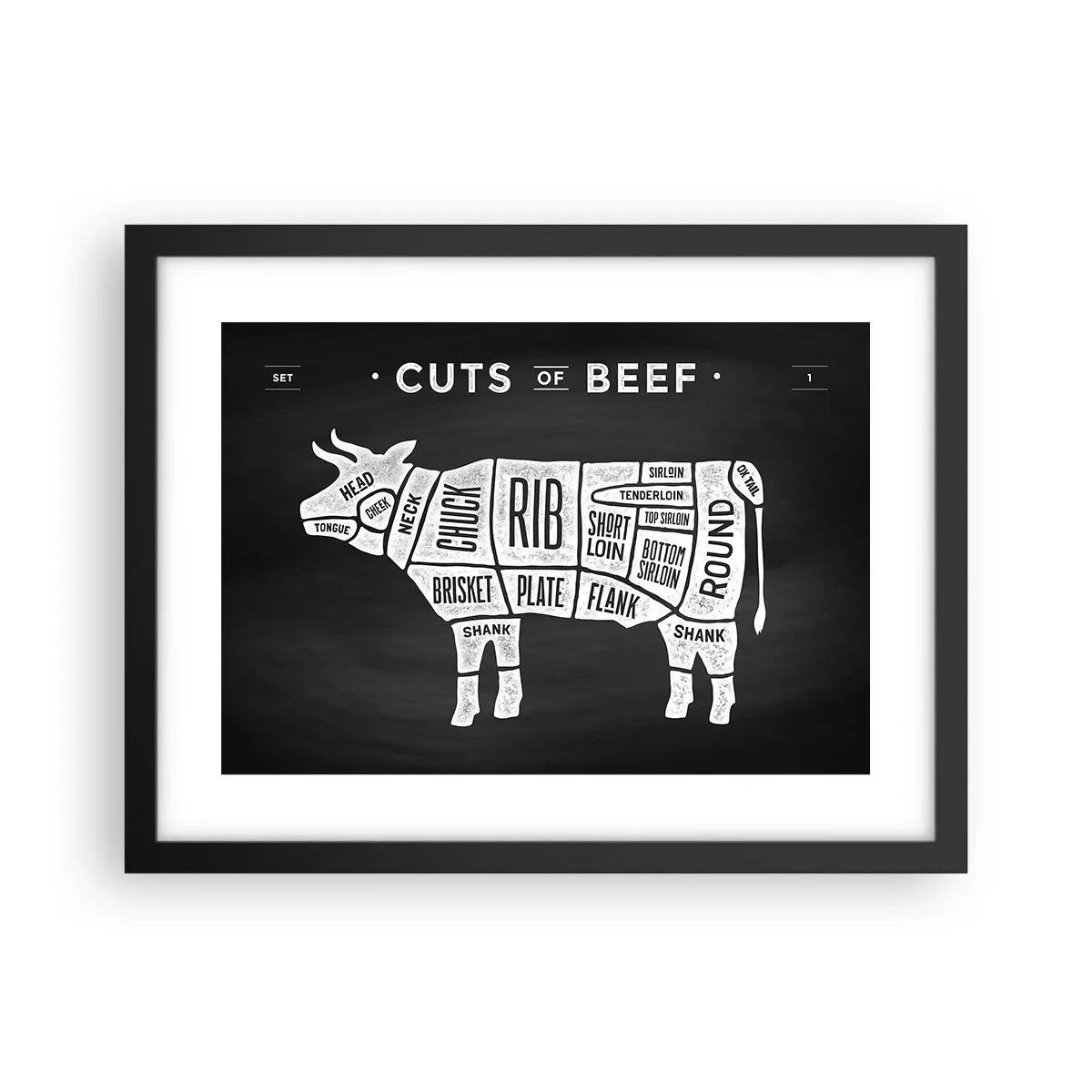 Póster en marco negro - Manual del carnicero - 40x30 cm