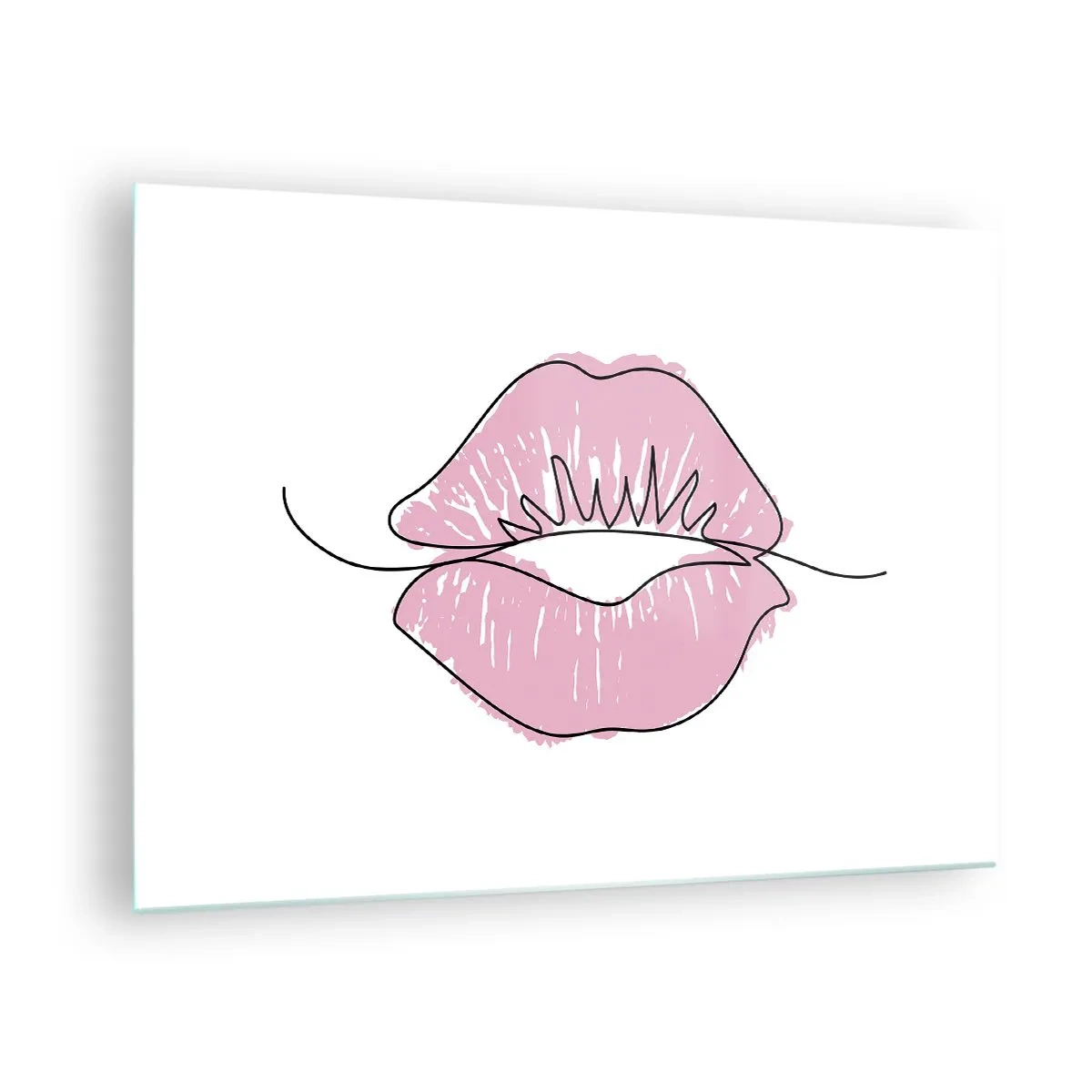 Cuadro sobre vidrio - Impresiones sobre Vidrio - Imagen abstracta de labios en tonos rosa y negro. - 70x50cm - ¿Listo para un beso? - Decoración de pared moderna para salón y dormitorio ARTTOR