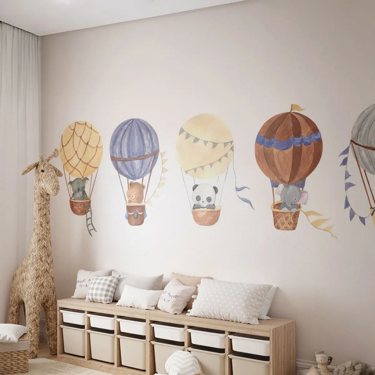 Fotomural Premium Sand - Amigos de viaje - globos, animales, Para niños - 350x256 cm