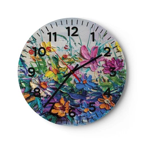 Reloj de pared - Reloj de vidrio - La energía de las flores - 40x40 cm