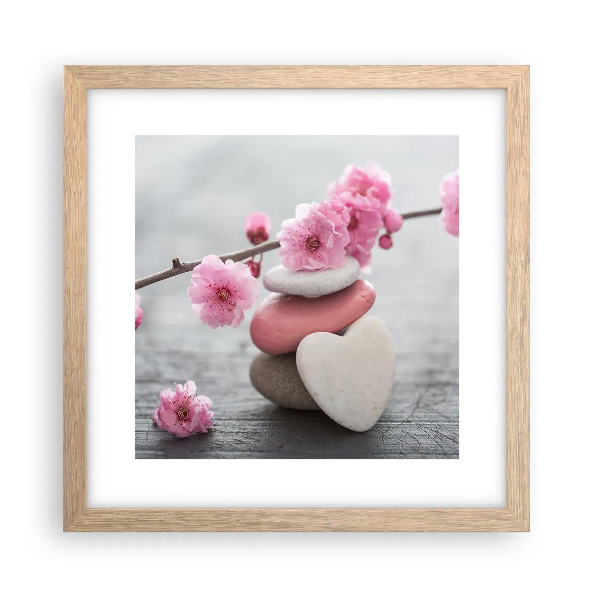 Póster en marco roble claro - Felicidad con la flor del cerezo - 30x30 cm