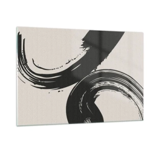 Cuadro sobre vidrio - Impresiones sobre Vidrio - Pinceladas caligráficas negras y dinámicas sobre un fondo claro. - 120x80cm - Barrido y circular - Decoración de pared moderna para salón y dormitorio ARTTOR