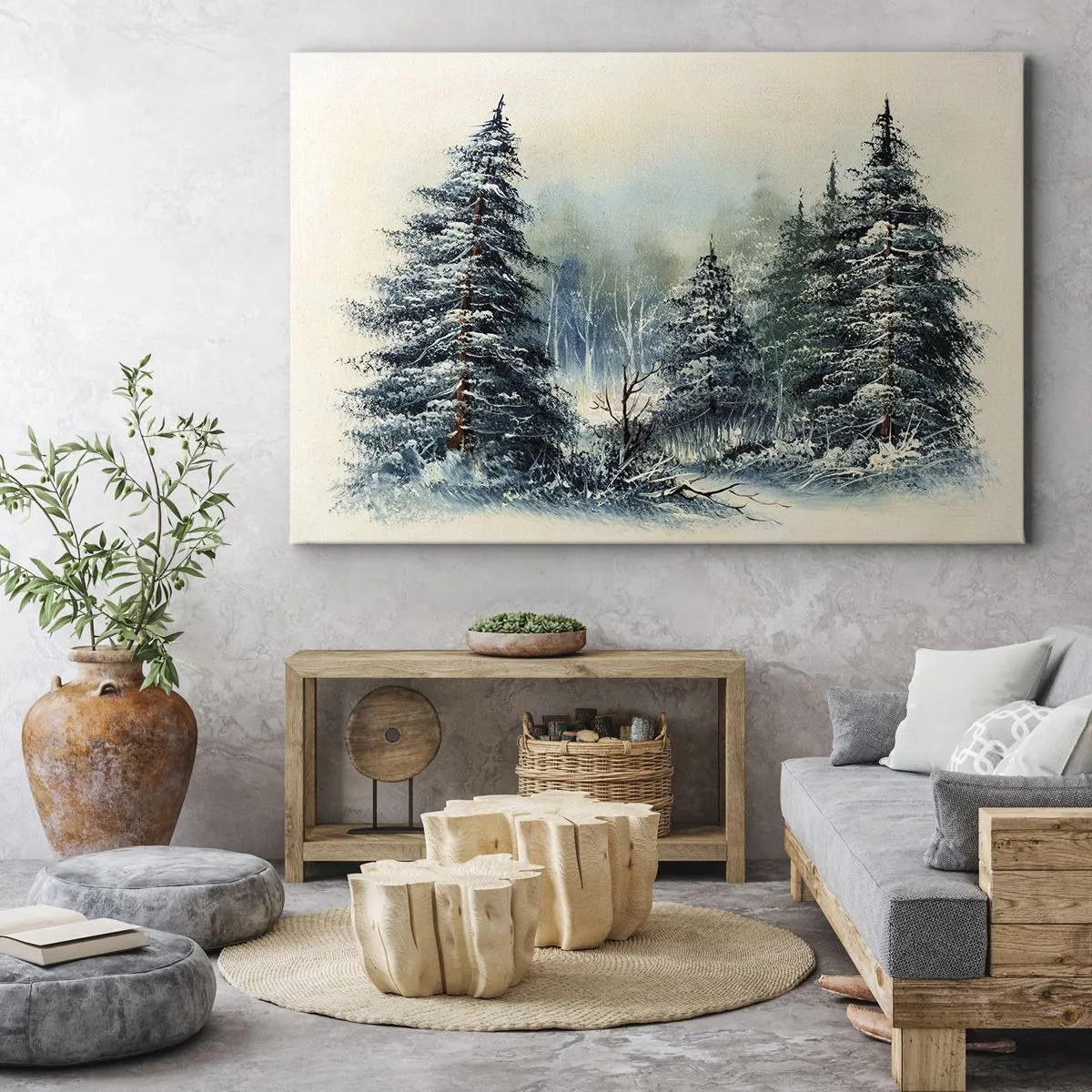 Cuadro sobre lienzo - Impresión de Imagen - Paisaje invernal con árboles cubiertos de nieve - 120x80cm - Preparados para la Navidad - Decoración de pared moderna para salón y dormitorio ARTTOR
