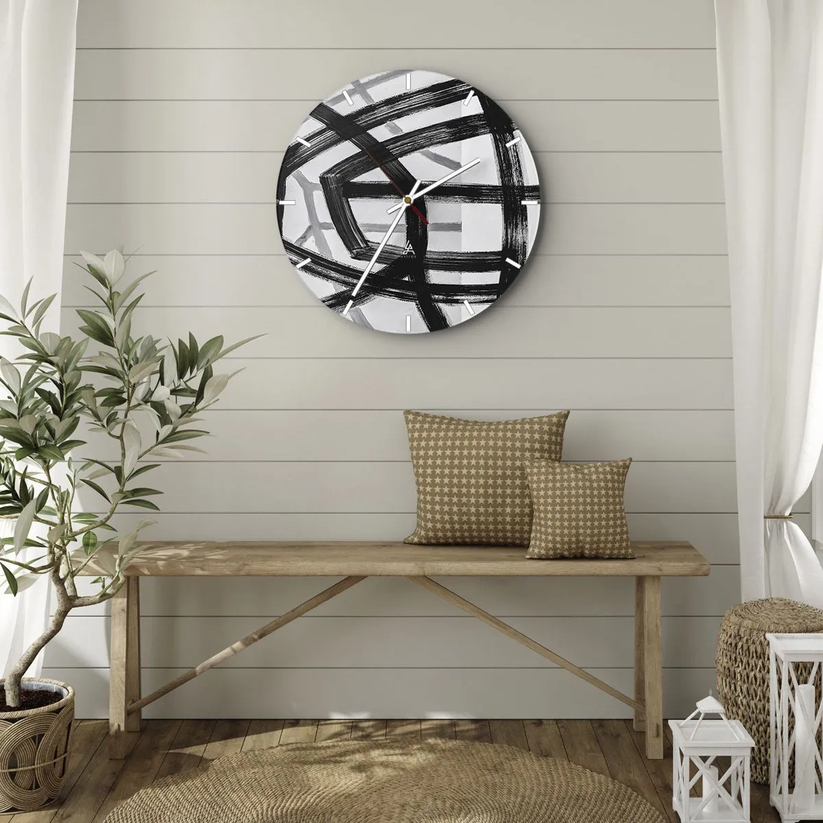 Reloj de pared - Reloj de vidrio - Pinceladas negras dinámicas que crean patrones tridimensionales - 30x30cm - Construir profundidad - Decoración de pared moderna para salón, cocina y dormitorio ARTTOR