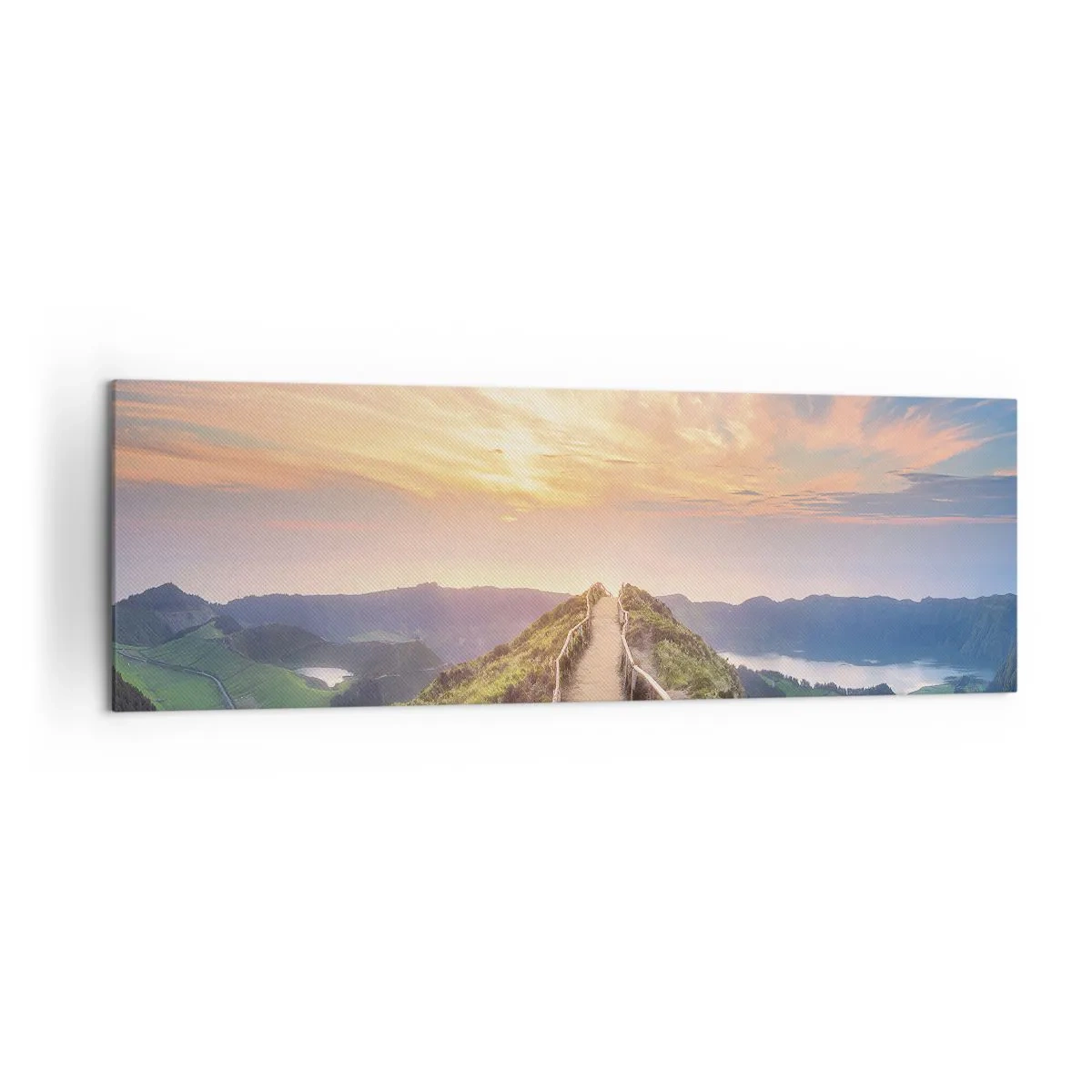 Cuadro sobre lienzo - Impresión de Imagen - Un pintoresco sendero en una colina con vista al atardecer. - 160x50cm - Cerca del cielo - Decoración de pared moderna para salón y dormitorio ARTTOR