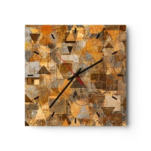 Reloj de pared - Reloj de vidrio - Patrones geométricos abstractos en tonos dorados - 30x30cm - El mundo en formas - Decoración de pared moderna para salón y dormitorio ARTTOR