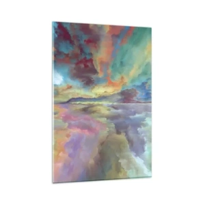 Cuadro sobre vidrio - Impresiones sobre Vidrio - Paisaje de nubes colorido en estilo abstracto. - 80x120cm - Dos cielos - Decoración de pared moderna para salón y dormitorio ARTTOR