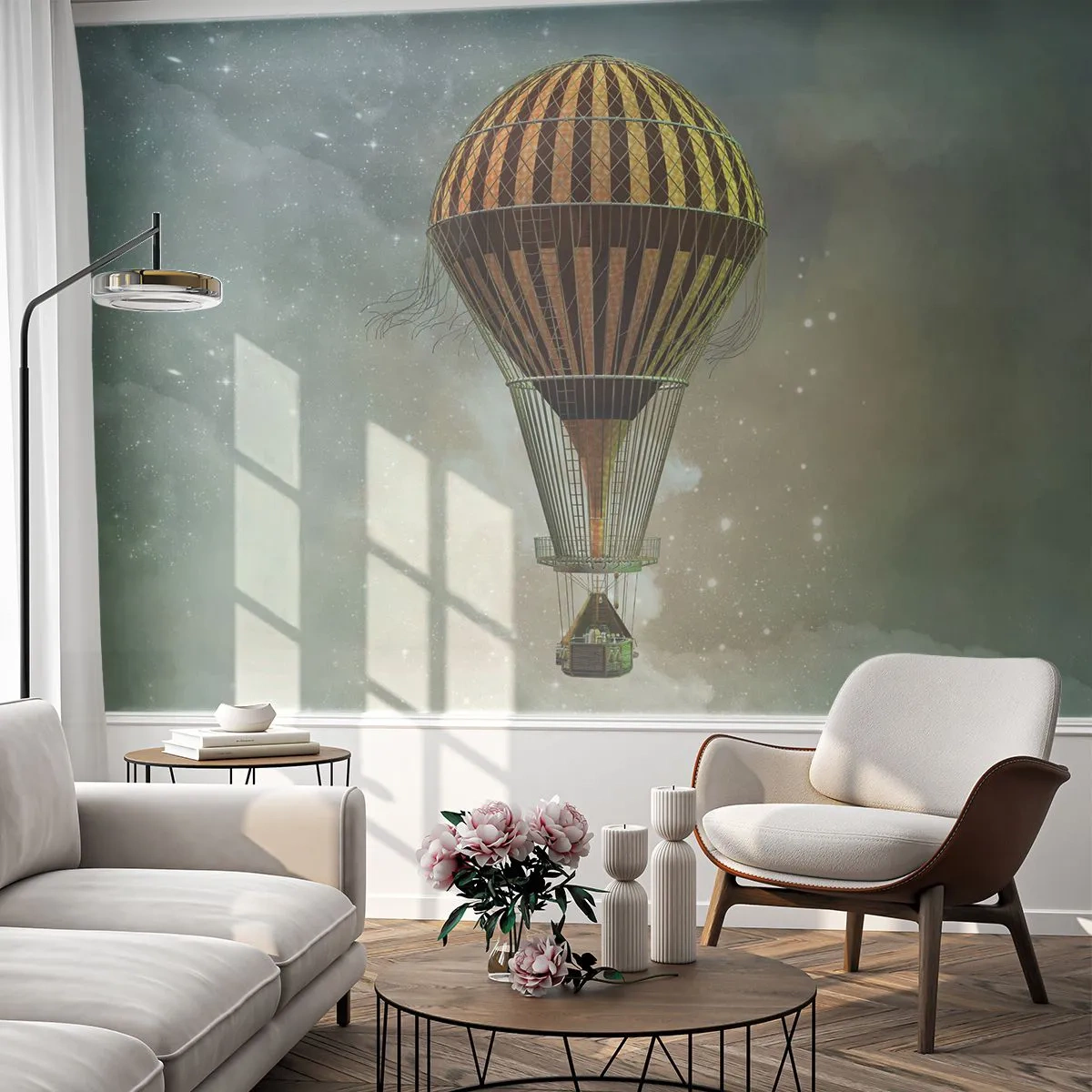 Fotomural Autadhesivo Deluxe Sticker - Vuelos pioneros - Globo, Volar, Nubes - 100x70 cm