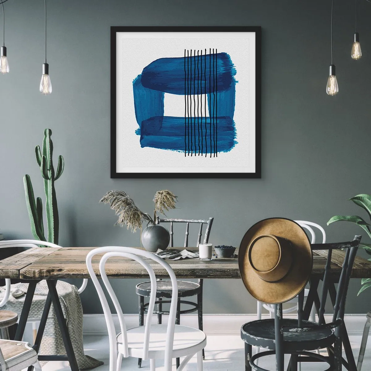 Póster en marco negro - Composición azul y negra - 50x50 cm