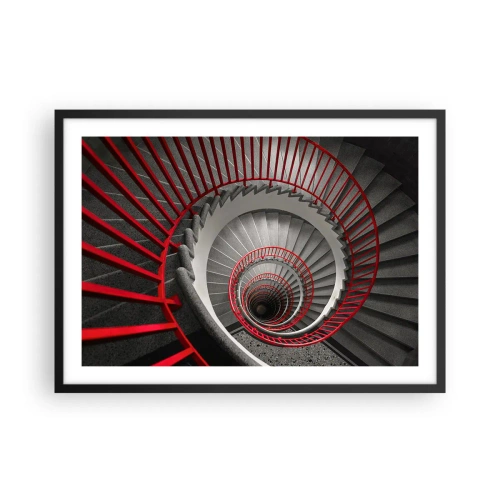 Póster en marco negro - Escalera de caracol con pasamanos rojos en perspectiva dinámica. - 70x50cm - Juegos arquitectónicos - Decoración de pared moderna para salón y dormitorio ARTTOR