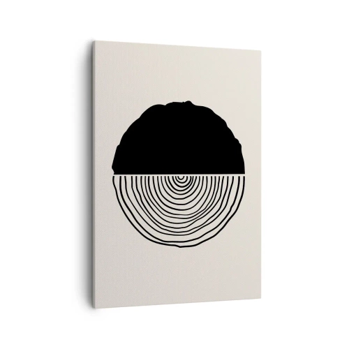 Cuadro sobre lienzo - Impresión de Imagen - Un motivo abstracto en blanco y negro inspirado en una sección transversal de madera con una división geométrica. - 50x70cm - Mitad y mitad - Decoración de pared moderna para salón y dormitorio ARTTOR