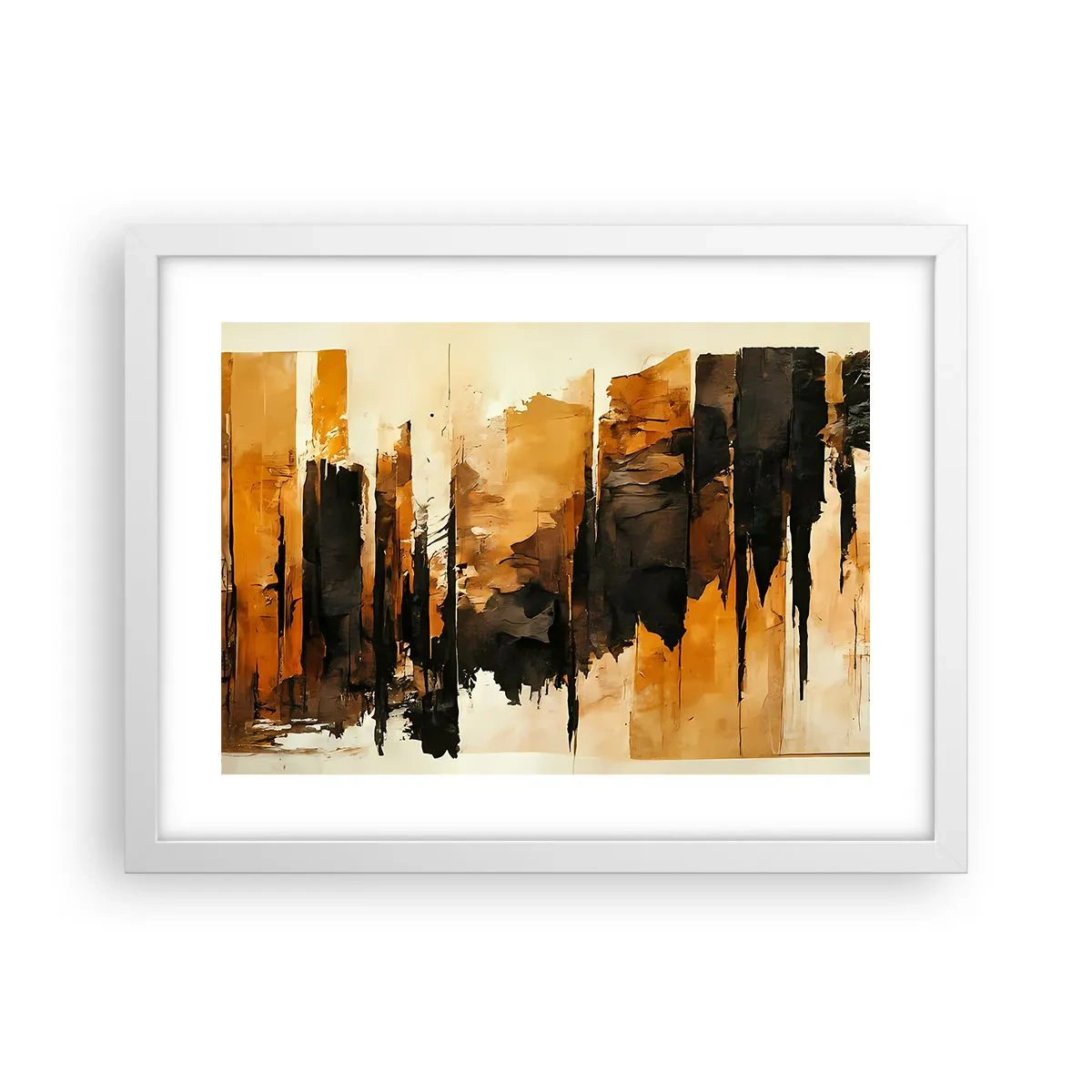 Póster en marco blanco - Armonía de negro y oro - 40x30 cm