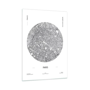 Cuadro sobre vidrio - Impresiones sobre Vidrio - Un mapa circular de París en una ilustración en blanco y negro - 50x70cm - Anatomía de París - Decoración de pared moderna para salón y dormitorio ARTTOR