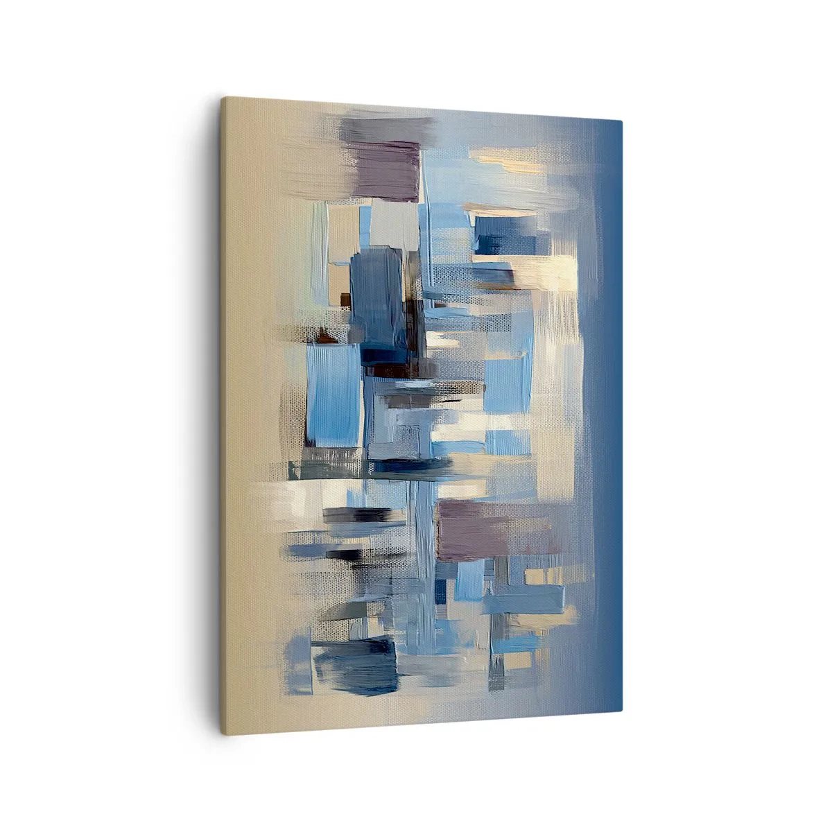 Cuadro sobre lienzo - Impresión de Imagen - Formas geométricas en tonos azules y beige. - 50x70cm - Construcción azul - Decoración de pared moderna para salón y dormitorio ARTTOR