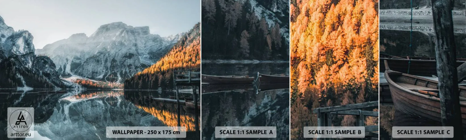 Muestra de fotomural autoadhesivo Deluxe Sticker - Paisaje en el espejo - Paisaje, Montañas, Lago - 100x30 cm