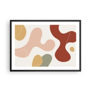 Póster en marco negro - Una composición abstracta en tonos pastel con formas dinámicas. - 70x50cm - La esencia de la pintura - Decoración de pared moderna para salón y dormitorio ARTTOR