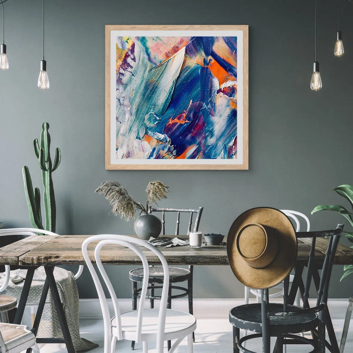 Póster en marco roble claro - Confusión de colores - 50x50 cm