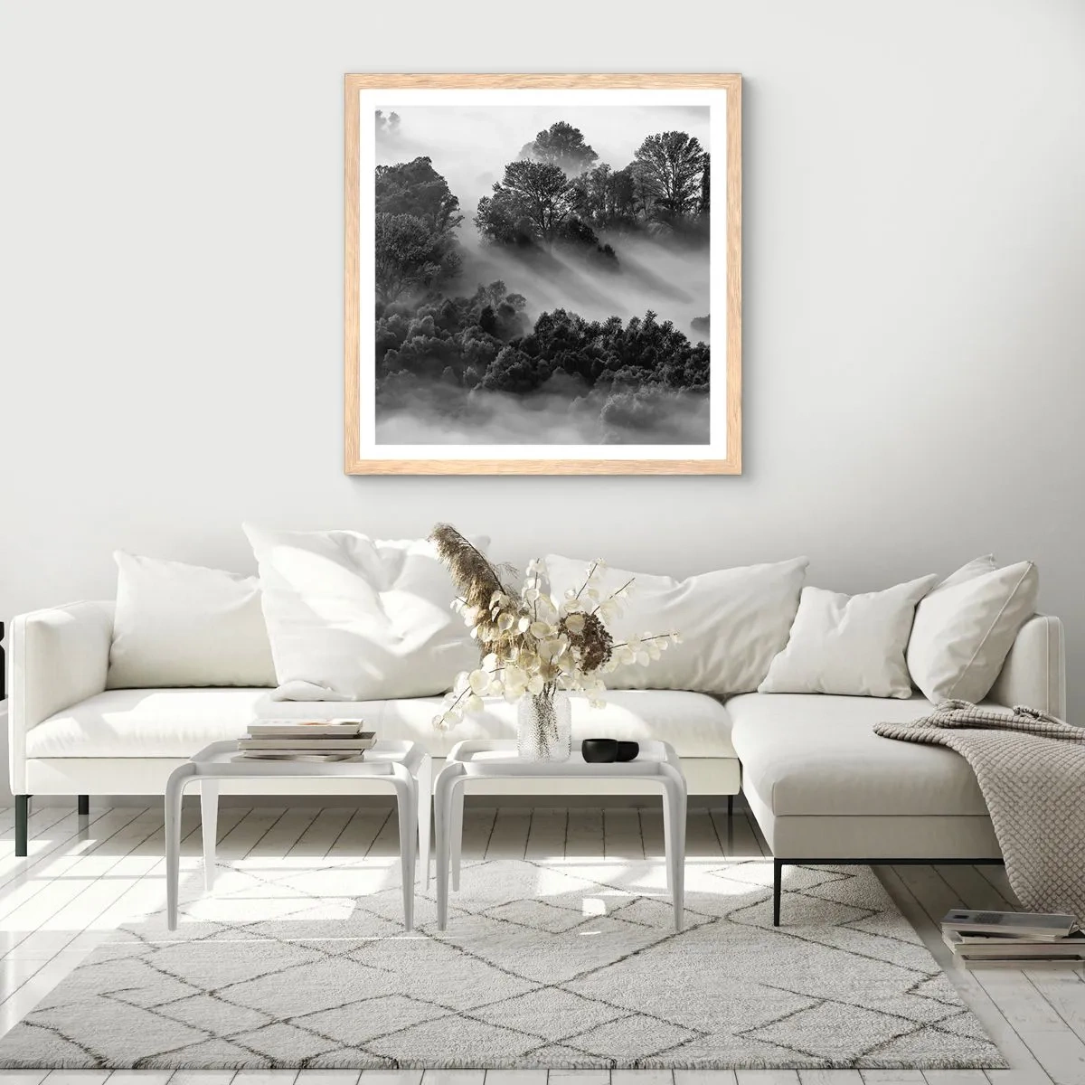 Póster en marco roble claro - Levantarse del sueño - 60x60 cm