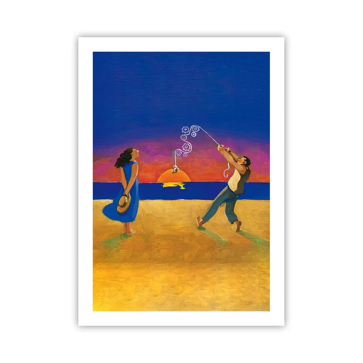 Póster - Figuras en la playa durante la puesta de sol - 50x70cm - Mucho más que una estrella del cielo - Decoración de pared moderna para salón y dormitorio ARTTOR
