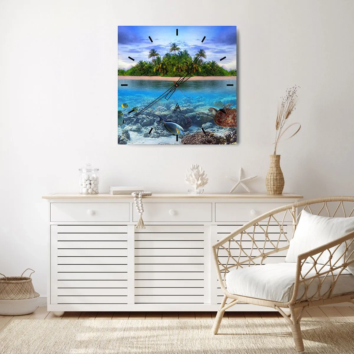 Reloj de pared - Reloj de vidrio - Una isla paradisíaca te invita - 40x40 cm