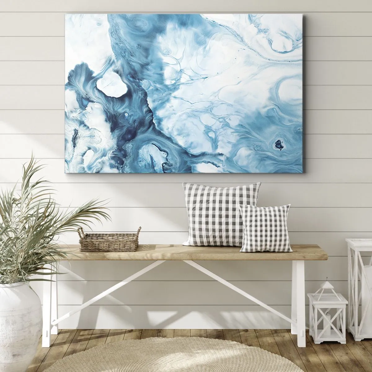 Cuadro sobre lienzo - Impresión de Imagen - Patrón abstracto en tonos azules - 70x50cm - Un concierto azul - Decoración de pared moderna para salón y dormitorio ARTTOR