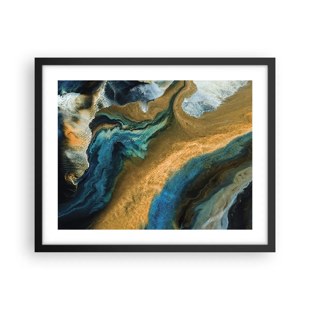 Póster en marco negro - Azul - amarillo - influencia mutua - 50x40 cm