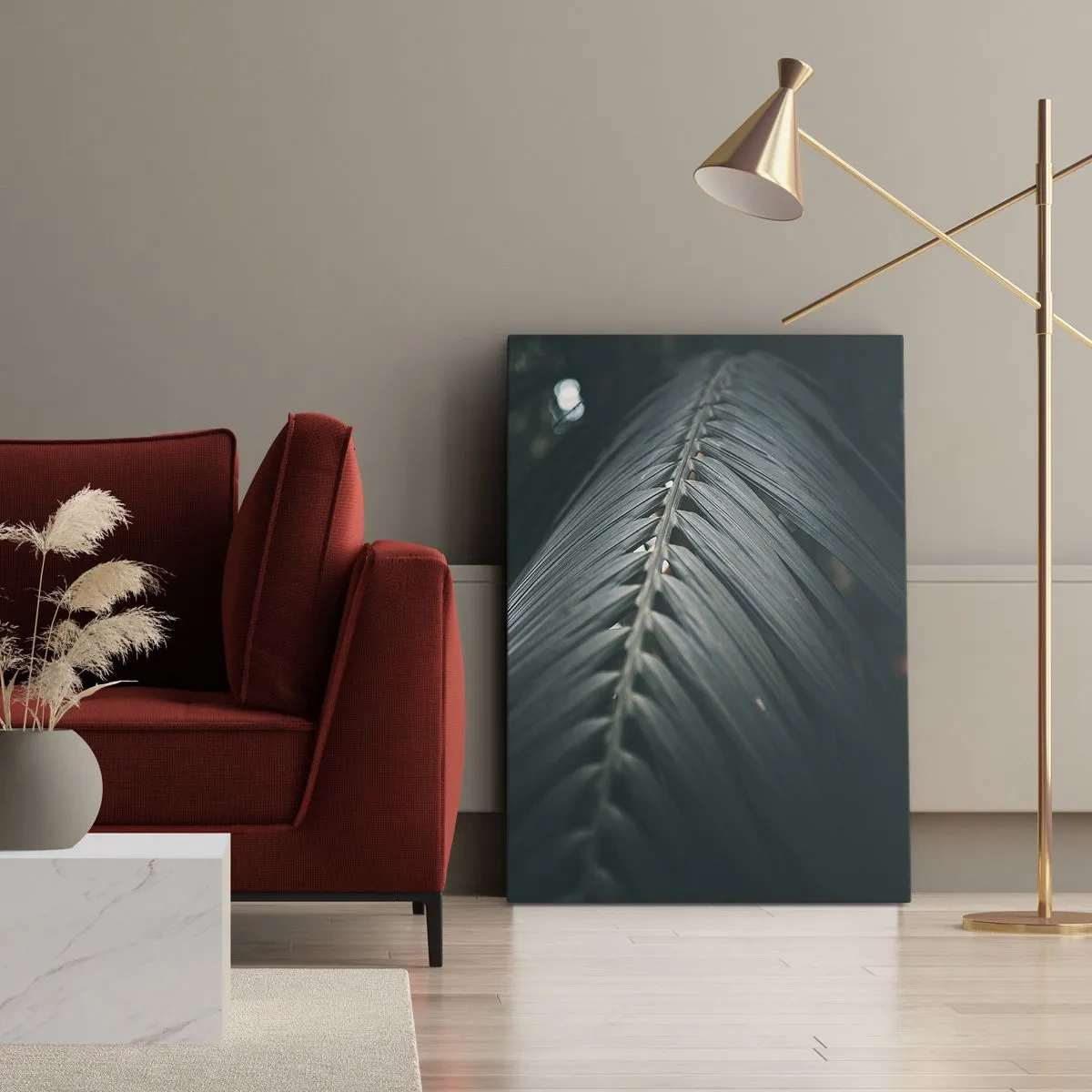 Cuadro sobre lienzo - Impresión de Imagen - Primer plano de un detalle de hoja de palma en tonos oscuros - 50x70cm - La precisión de la naturaleza - Decoración de pared moderna para salón y dormitorio ARTTOR