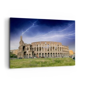 Cuadro sobre lienzo - Impresión de Imagen - El Coliseo de Roma iluminado por un rayo - 100x70cm - Arena de guerreros - Decoración de pared moderna para salón y dormitorio ARTTOR