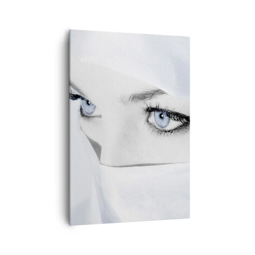 Cuadro sobre lienzo - Impresión de Imagen - Retrato de una mujer con ojos azules ocultos tras un velo blanco. - 70x100cm - Directamente de las mil y una noches - Decoración de pared moderna para salón y dormitorio ARTTOR