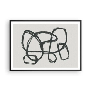 Póster en marco negro - Líneas abstractas que crean formas libres sobre un fondo claro - 100x70cm - Abstracción en bucle - Decoración de pared moderna para salón y dormitorio ARTTOR
