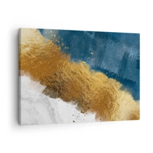 Cuadro sobre lienzo - Impresión de Imagen - Una composición abstracta en tonos dorados, azules y blancos. - 70x50cm - Los colores del verano - Decoración de pared moderna para salón y dormitorio ARTTOR