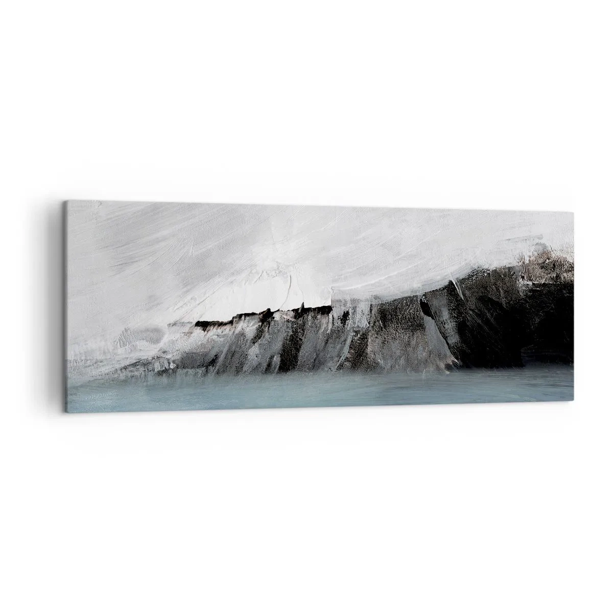Cuadro sobre lienzo - Impresión de Imagen - Paisaje abstracto con agua y una orilla rocosa - 140x50cm - Agua - tierra: un choque de elementos - Decoración de pared moderna para salón y dormitorio ARTTOR