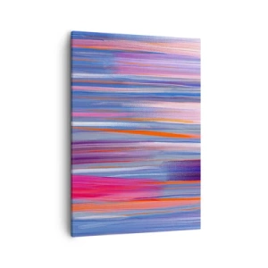 Cuadro sobre lienzo - Impresión de Imagen - Líneas verticales abstractas en tonos azul y rosa. - 50x70cm - Ascensión - Decoración de pared moderna para salón y dormitorio ARTTOR