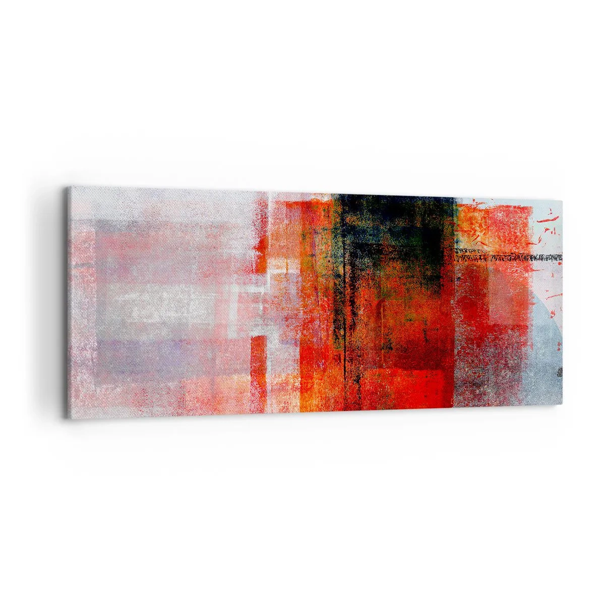 Cuadro sobre lienzo - Impresión de Imagen - Composición geométrica abstracta con acentos rojos y naranjas. - 120x50cm - Composición brillante - Decoración de pared moderna para salón y dormitorio ARTTOR
