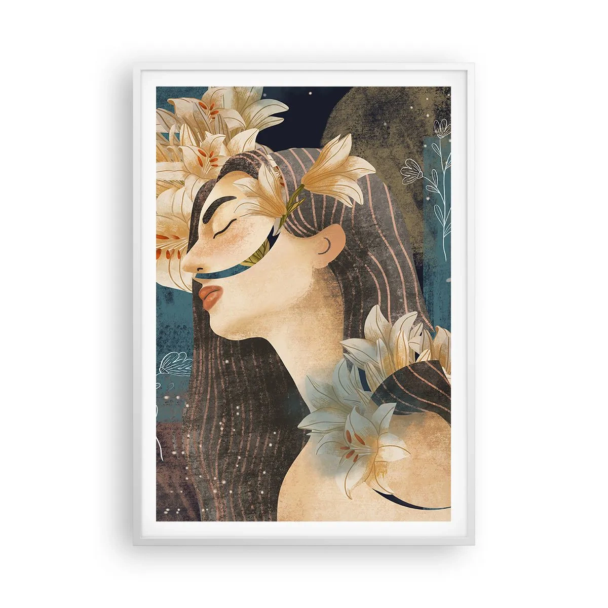 Póster en marco blanco - Cuento de princesa con lirios - 70x100 cm