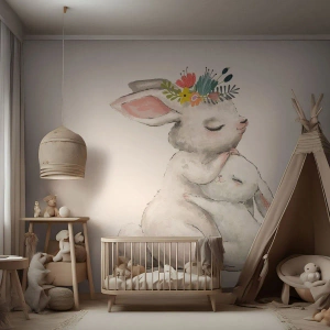 Fotomural Premium Sand - En ningún lugar mejor que con mamá - Para niños, Conejo, madre con niño - 350x256 cm