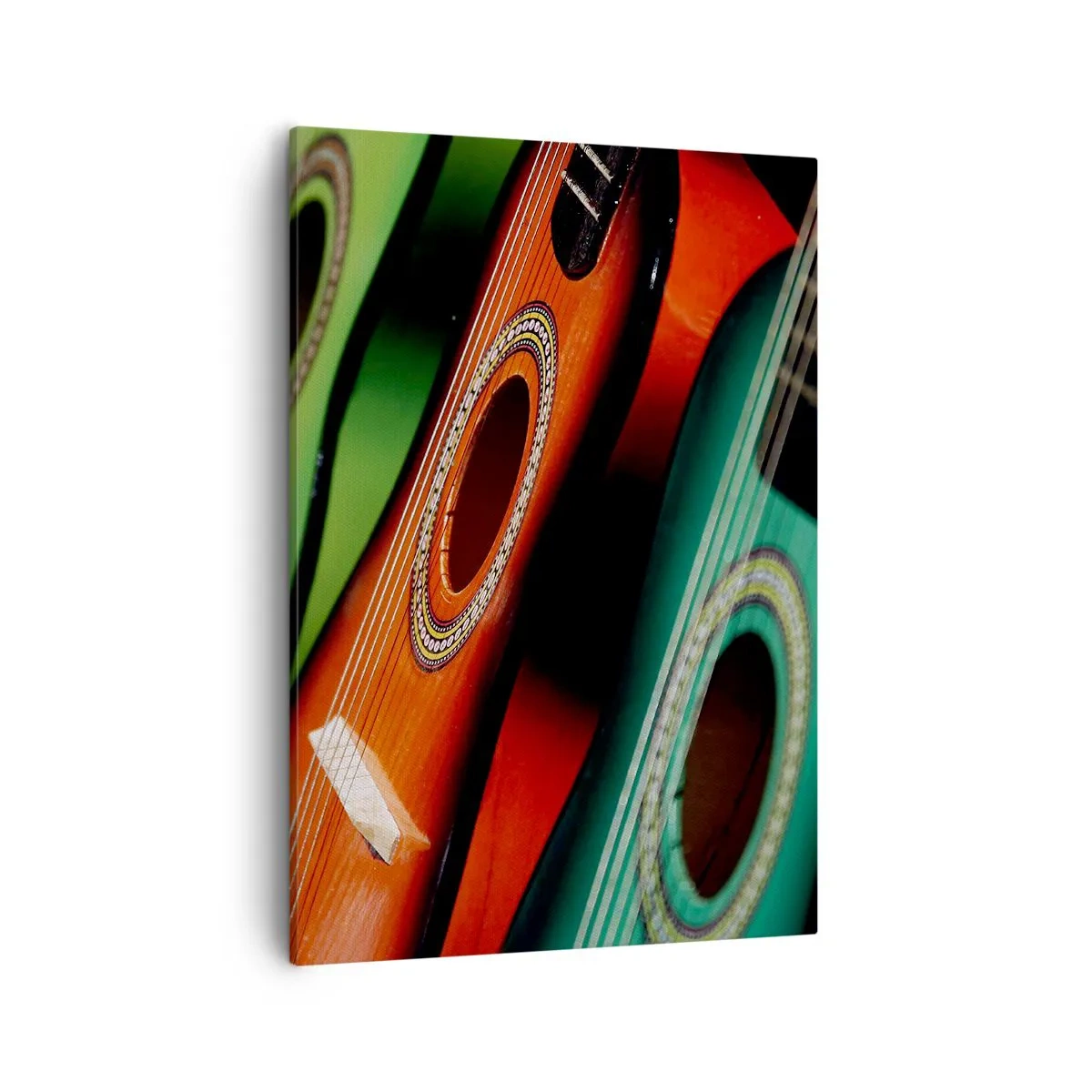 Cuadro sobre lienzo - Impresión de Imagen - Guitarras coloridas en diferentes tonos dispuestas en fila. - 50x70cm - La guitarra tiene muchos colores - Decoración de pared moderna para salón y dormitorio ARTTOR