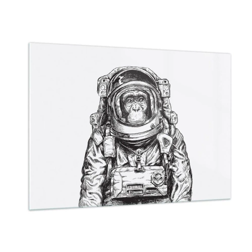 Cuadro sobre vidrio - Impresiones sobre Vidrio - Boceto de un mono con traje de astronauta sobre un fondo blanco. - 100x70cm - Evolución alternativa - Decoración de pared moderna para salón y dormitorio ARTTOR