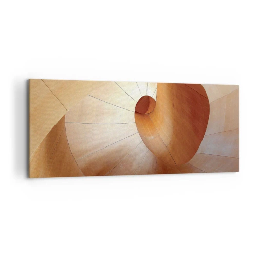 Cuadro sobre lienzo - Impresión de Imagen - Espiral abstracta en tonos madera y marrón claro. - 120x50cm - Serpentina arquitectónica - Decoración de pared moderna para salón y dormitorio ARTTOR