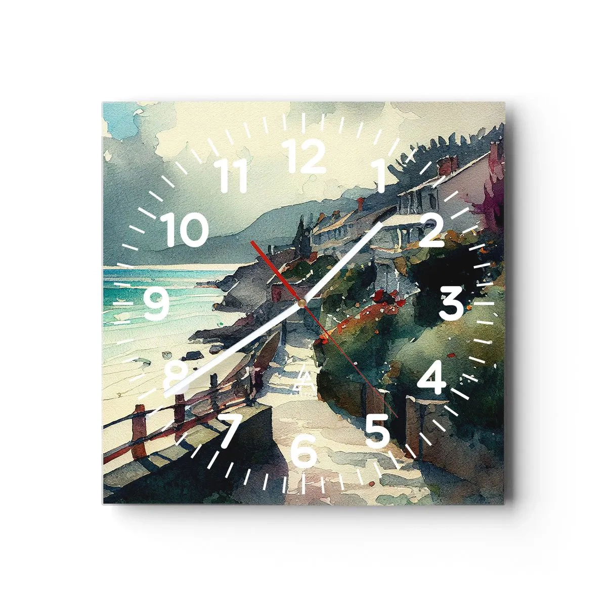 Reloj de pared - Reloj de vidrio - Ciudad mediterránea - 30x30 cm