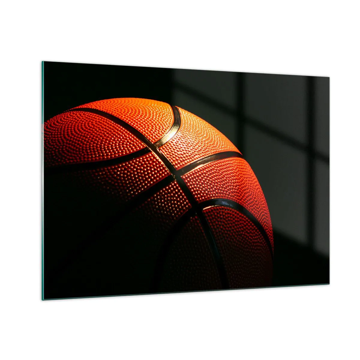 Cuadro sobre vidrio - Impresiones sobre Vidrio - Balón de baloncesto naranja sobre un fondo oscuro - 100x70cm - Hermoso como un planeta - Decoración de pared moderna para salón y dormitorio ARTTOR