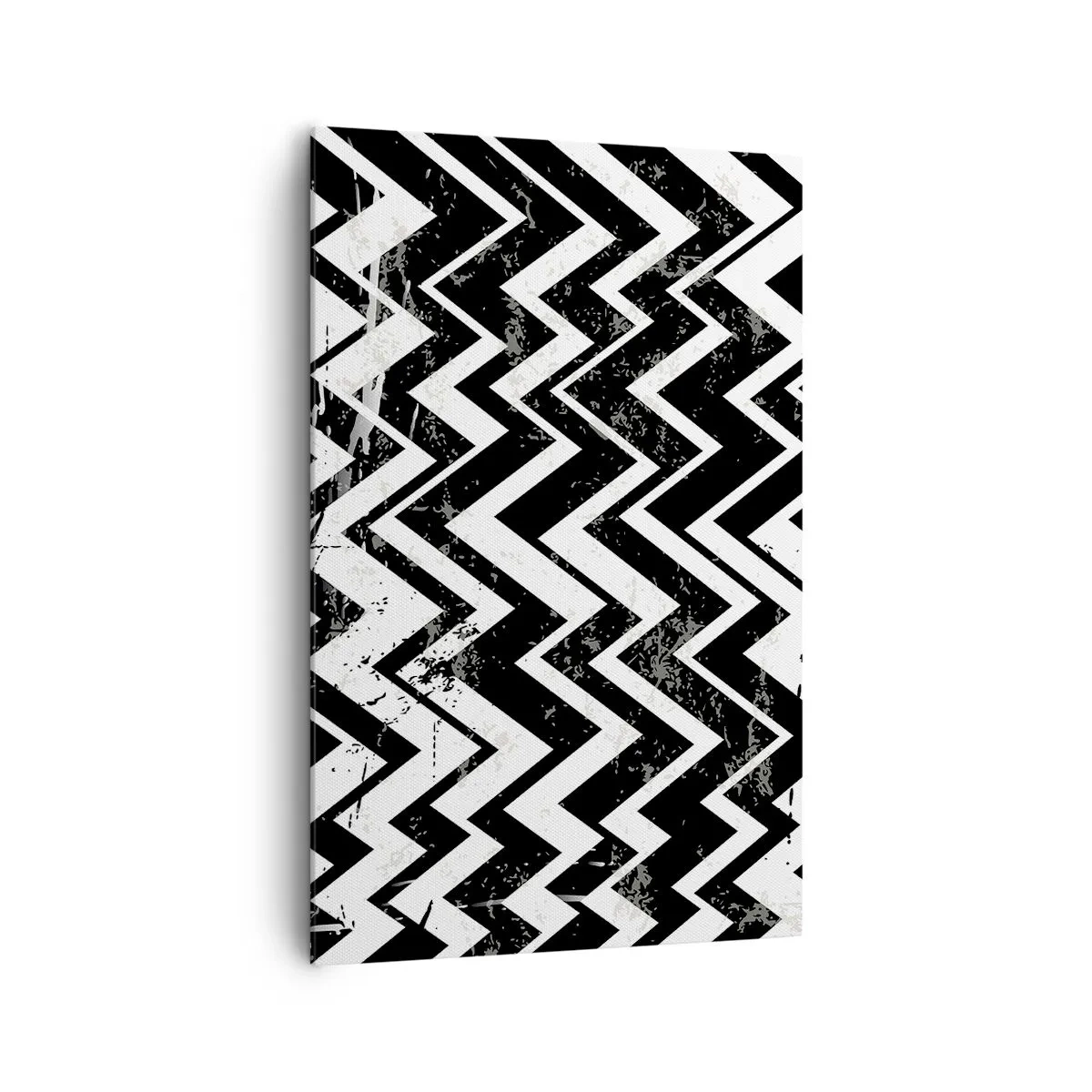 Cuadro sobre lienzo - Impresión de Imagen - Patrón en zigzag en blanco y negro con abrasiones artísticas - 80x120cm - Zig-blanco, zag-negro - Decoración de pared moderna para salón y dormitorio ARTTOR