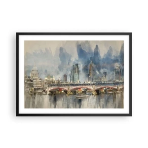 Póster en marco negro - Vista en acuarela del puente y el horizonte de la ciudad. - 70x50cm - Londres en todo su esplendor - Decoración de pared moderna para salón y dormitorio ARTTOR